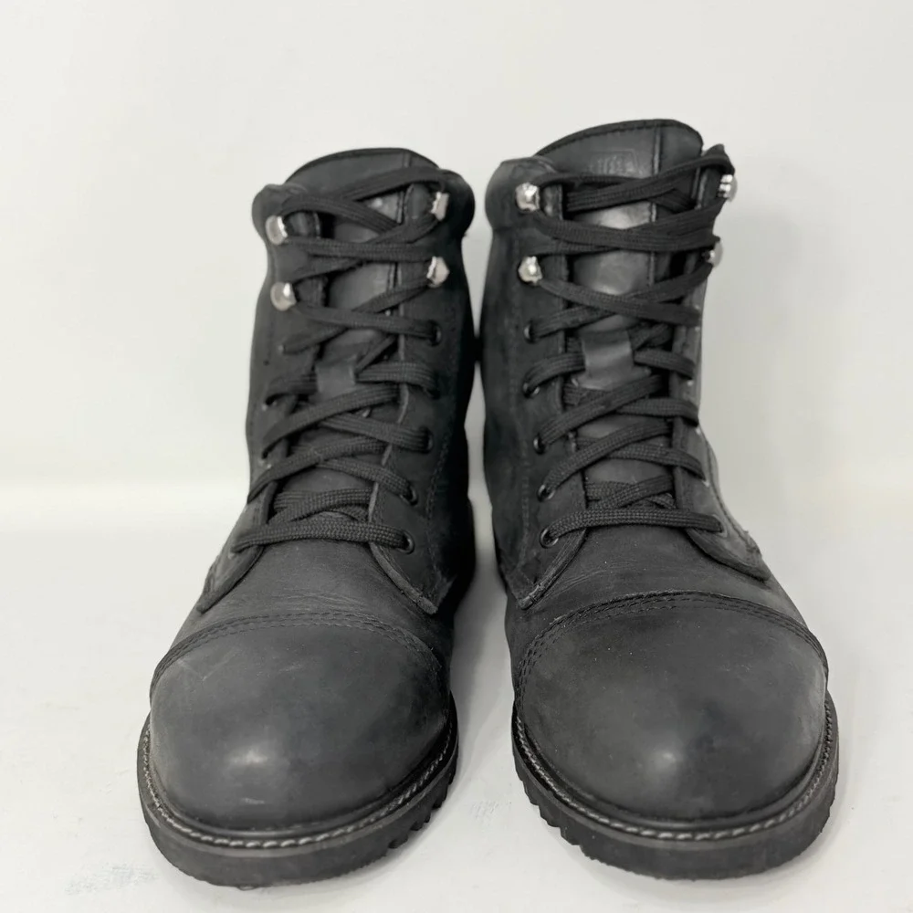 Street & Steel Mens Black Leather Motorcycle Boots Cap Toe BB0922WFCS Size 9